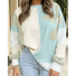 Ronny Light Blue Plaid Patchwork Round Neck Long Sleeve Top