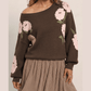 Karlynn Dark Brown Floral Print Drop Shoulder Relaxed Pullover Sweater