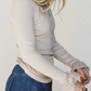 Calissa Lace Cuff Patchwork Round Neck Long Sleeve Top