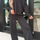 Laylin Black Collared V Neck Pullover Sweatshirt Sweatpants Set
