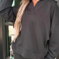 Laylin Black Collared V Neck Pullover Sweatshirt Sweatpants Set