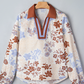 Ora Floral Print Colorblock V Neck Long Sleeve Blouse