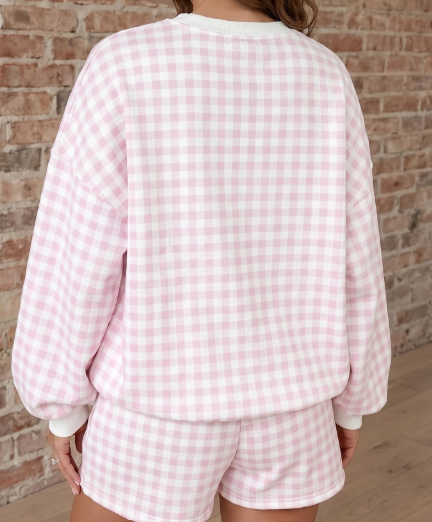 Payton Pink Plaid Baggy Pullover Drawstring Casual Shorts 2pcs Outfit