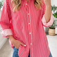 Rae Red Stripe Button-Up Shirt Long Sleeve Patch Pocket Casual Shirt