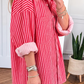 Rae Red Stripe Button-Up Shirt Long Sleeve Patch Pocket Casual Shirt