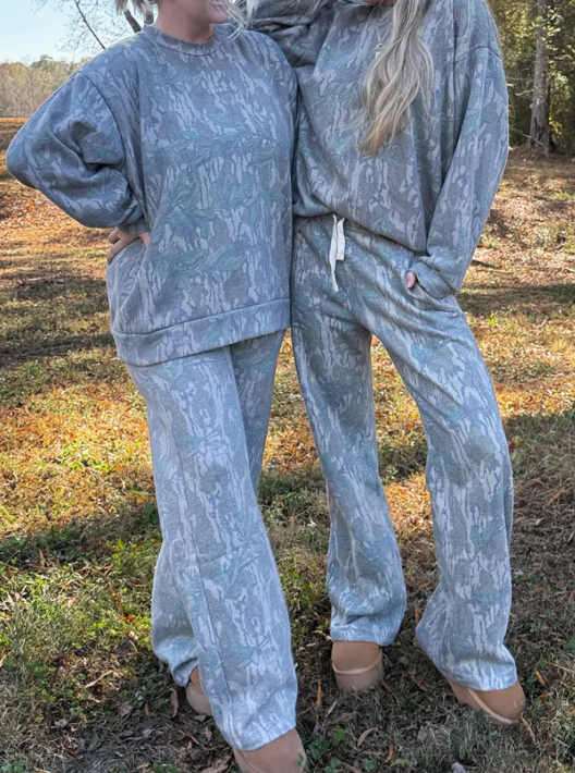 Naylah Grey Abstract Floral Print Loose Pullover Drawstring Pants 2pcs Set