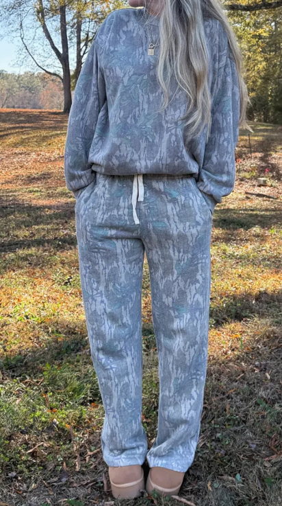 Naylah Grey Abstract Floral Print Loose Pullover Drawstring Pants 2pcs Set