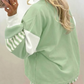 Cailey Green Striped Color Block Pullover Top Drawstring Shorts Set