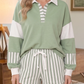 Cailey Green Striped Color Block Pullover Top Drawstring Shorts Set