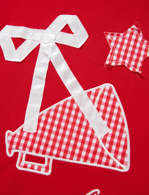Artessa Red Gingham Patch Embroidered Rugby Game Day Stars Sweatshirt