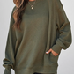 Madisyn Jungle Green Textured Round Neck Drop Shoulder Pullover Sweatshirt
