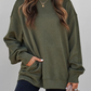 Madisyn Jungle Green Textured Round Neck Drop Shoulder Pullover Sweatshirt
