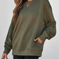 Madisyn Jungle Green Textured Round Neck Drop Shoulder Pullover Sweatshirt