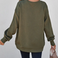 Madisyn Jungle Green Textured Round Neck Drop Shoulder Pullover Sweatshirt
