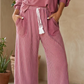Taylar Pink Raw Seam Patchwork Long Sleeve Top Pocket Casual Pants 2pcs Set