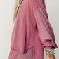 Taylar Pink Raw Seam Patchwork Long Sleeve Top Pocket Casual Pants 2pcs Set