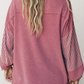 Taylar Pink Raw Seam Patchwork Long Sleeve Top Pocket Casual Pants 2pcs Set