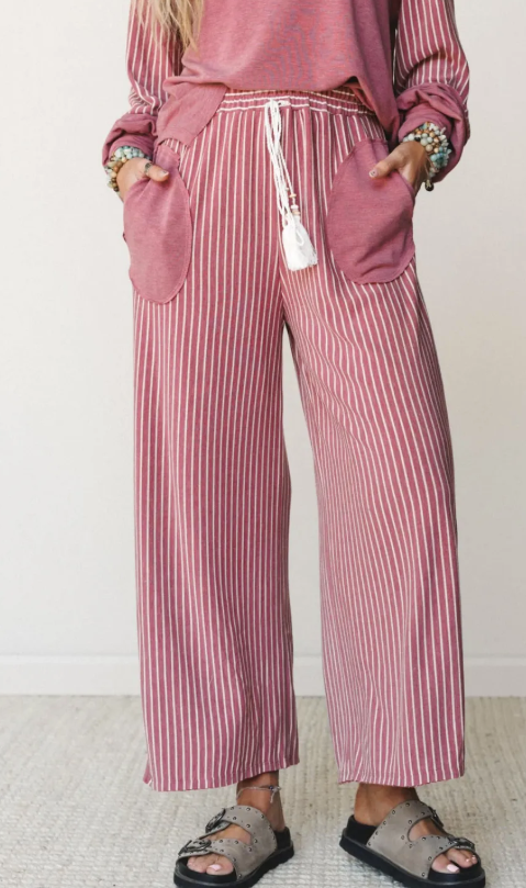 Taylar Pink Raw Seam Patchwork Long Sleeve Top Pocket Casual Pants 2pcs Set