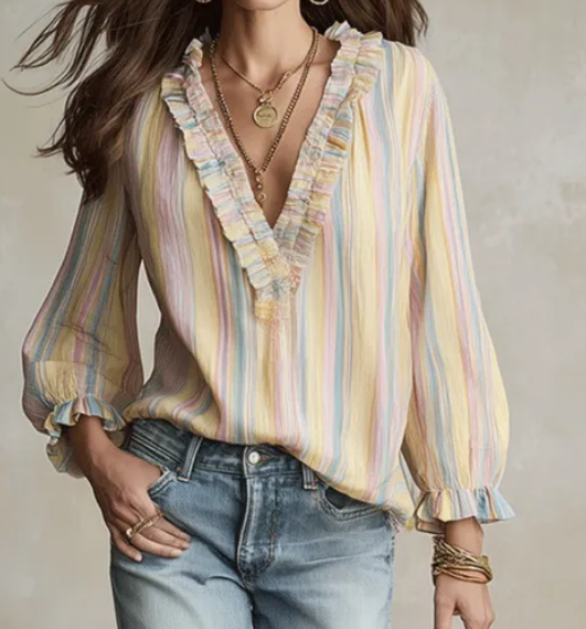 Jaleah Pastel Ruffle Stripe Blouse