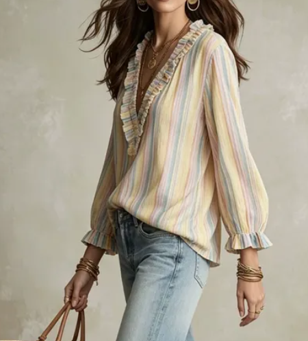 Jaleah Pastel Ruffle Stripe Blouse