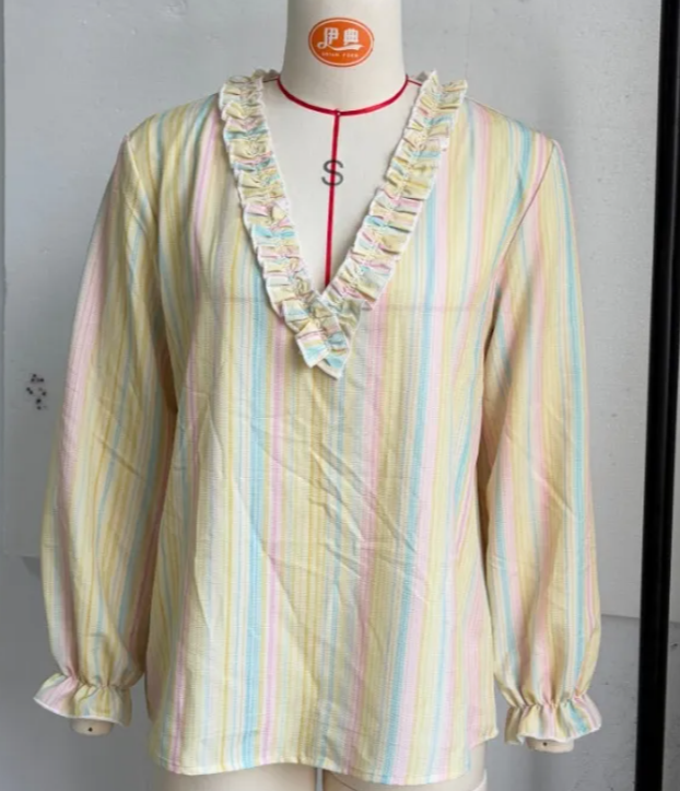 Jaleah Pastel Ruffle Stripe Blouse