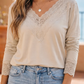 Ashie Lace Trim V Neck Long Sleeve Patchwork Pullover Top