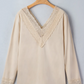 Ashie Lace Trim V Neck Long Sleeve Patchwork Pullover Top