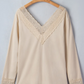 Ashie Lace Trim V Neck Long Sleeve Patchwork Pullover Top
