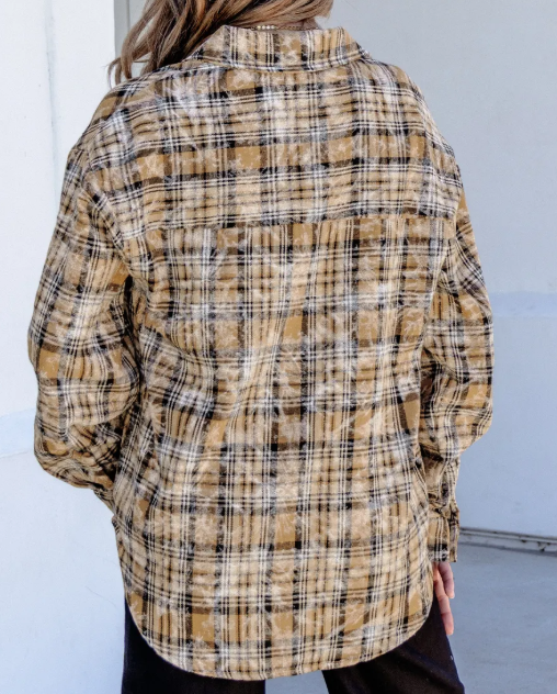 Prinny Brown Retro Plaid Long Sleeve Button Down Shirt