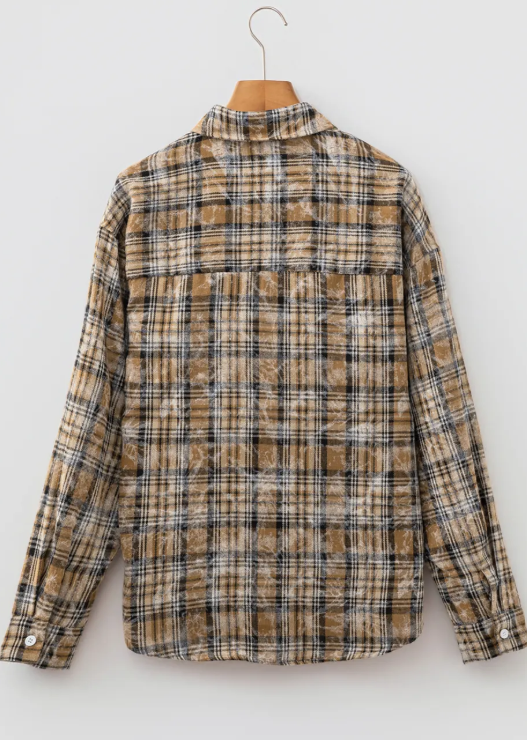 Prinny Brown Retro Plaid Long Sleeve Button Down Shirt