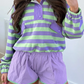Kenya Purple Stripe Half Button Long Sleeve Top Mix and Match Shorts 2pcs Set