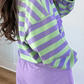 Kenya Purple Stripe Half Button Long Sleeve Top Mix and Match Shorts 2pcs Set