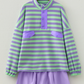 Kenya Purple Stripe Half Button Long Sleeve Top Mix and Match Shorts 2pcs Set