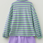 Kenya Purple Stripe Half Button Long Sleeve Top Mix and Match Shorts 2pcs Set