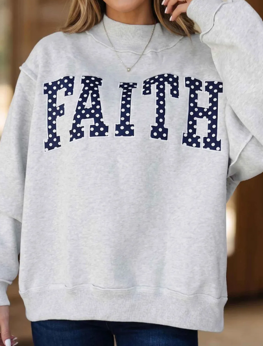 Faith Light Grey High Neck Polka Dot Slogan Baggy Sweatshirt