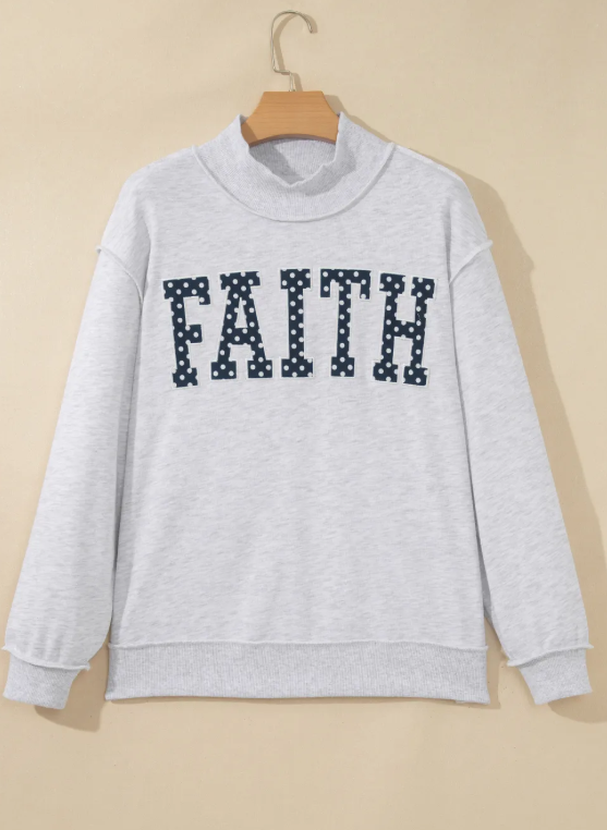 Faith Light Grey High Neck Polka Dot Slogan Baggy Sweatshirt