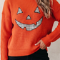 Orange Drop Shoulder Long Sleeve Round Neck Halloween Sweater