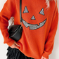 Orange Drop Shoulder Long Sleeve Round Neck Halloween Sweater