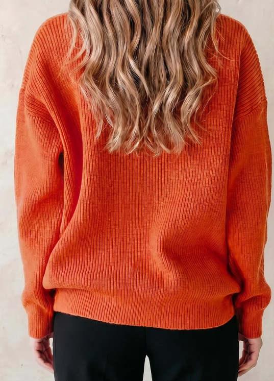 Orange Drop Shoulder Long Sleeve Round Neck Halloween Sweater