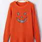 Orange Drop Shoulder Long Sleeve Round Neck Halloween Sweater