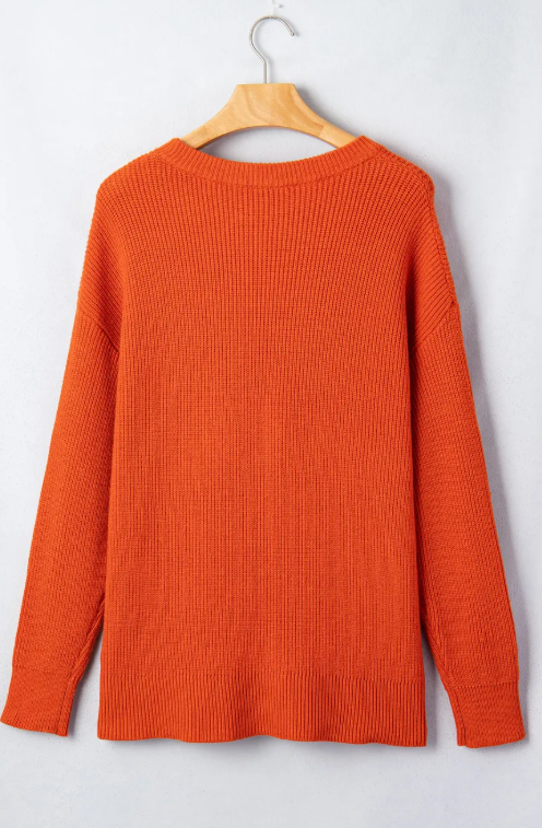 Orange Drop Shoulder Long Sleeve Round Neck Halloween Sweater