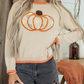 Floral Embroidery Pumpkin Long Sleeve Round Neck Sweater