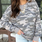 Idris Camouflage Long Sleeve Round Neck Shift Pullover Top