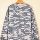 Idris Camouflage Long Sleeve Round Neck Shift Pullover Top