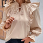 Renni Beige Ruffled Tie‑Neck Blouse
