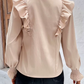 Renni Beige Ruffled Tie‑Neck Blouse