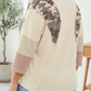 Mabelyn Camouflage Panel Twist Rib Sleeve Round Neck Loose Fit Plus Size Blouse