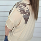 Mabelyn Camouflage Panel Twist Rib Sleeve Round Neck Loose Fit Plus Size Blouse