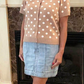 Keesha Dark Khaki Polka Dot Short Sleeve Button Down Sweater Cardigan
