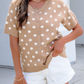 Keesha Dark Khaki Polka Dot Short Sleeve Button Down Sweater Cardigan